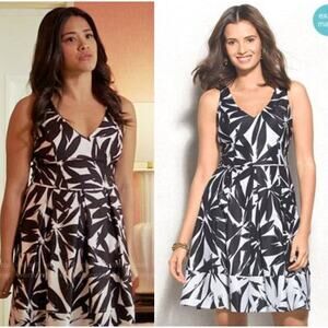 Beyond Ashley Graham Dress Womens Black White Tropical Leaves Pleats Pockets 14